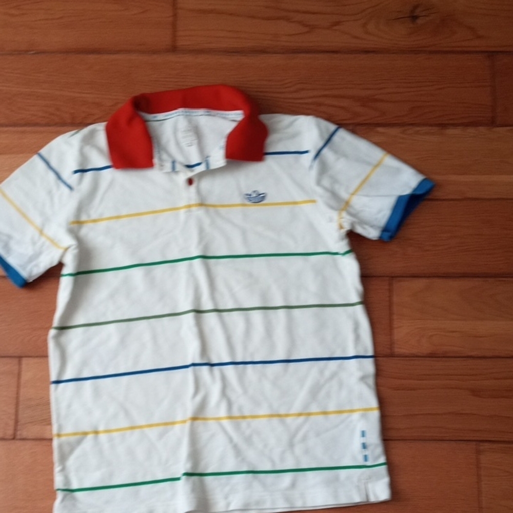 adidas Kids Polo with Red Collar and Stripes